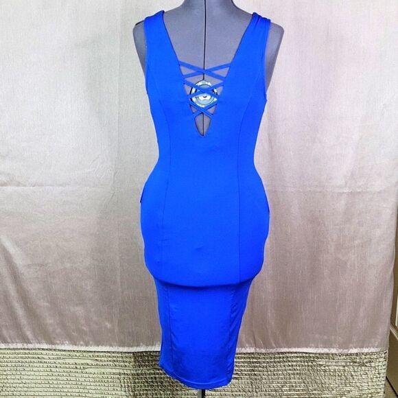 PRIVY B Cut Outs Bodycon Blue Dress Medium - Picture 1 of 8